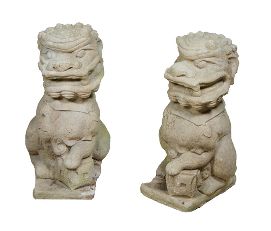 Pair Of Cast Stone Foo Dogs