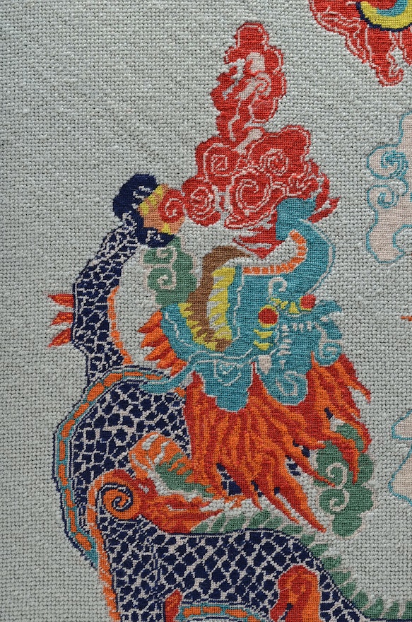 Vintage Chinese Style Dragon Needlepoint Panel