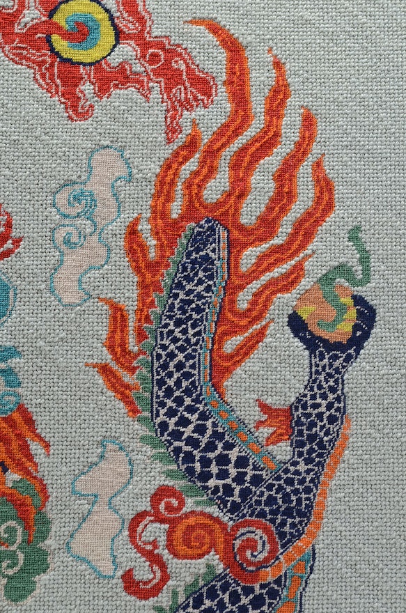 Vintage Chinese Style Dragon Needlepoint Panel