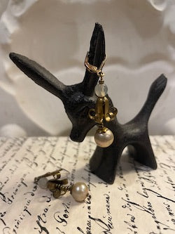 Gold Blossom/Pearl Dangle Earrings