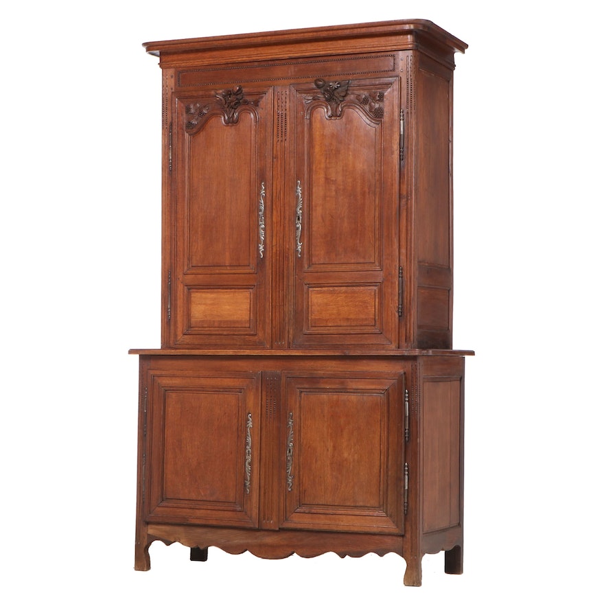 French Provincial Carved Oak Cabinet, Mid to Late 19th Century