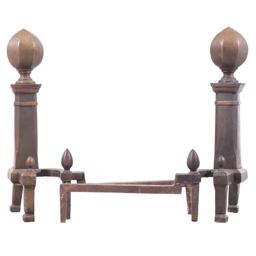 Vintage Brass Plated Fireplace Andirons