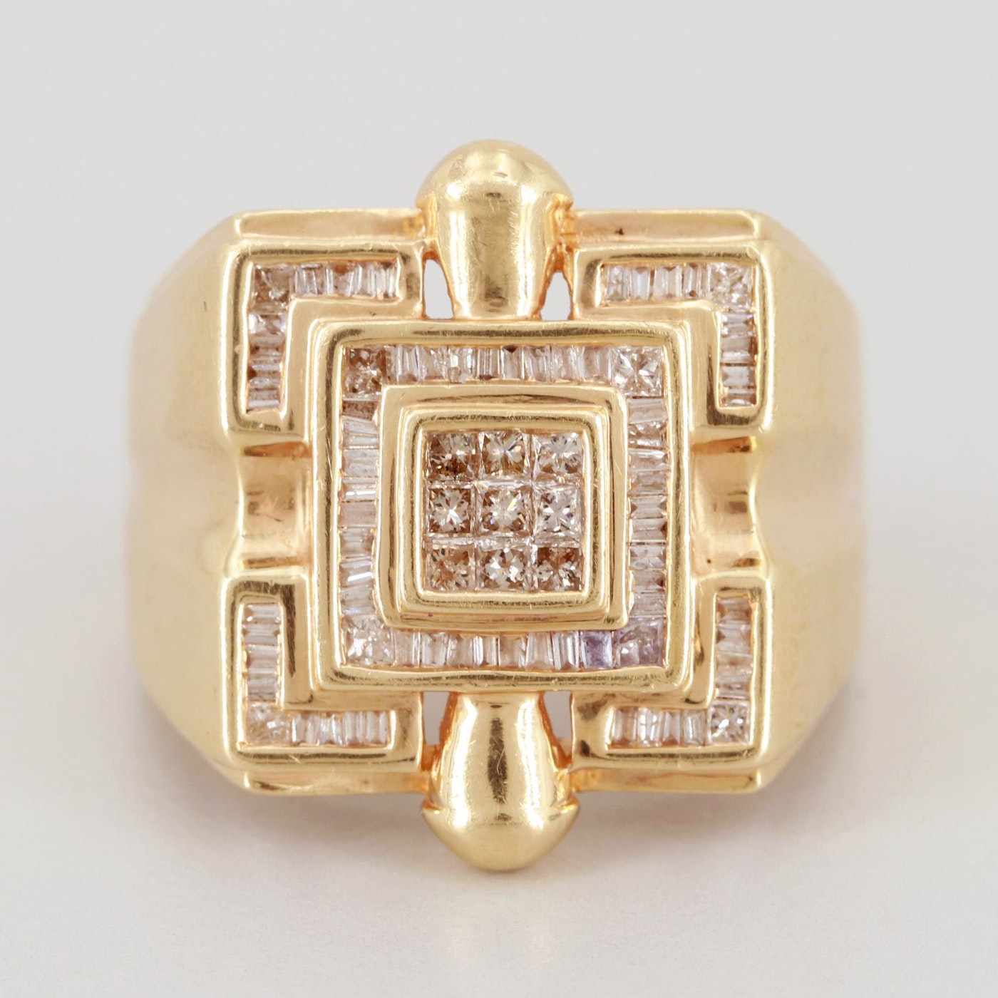 14K Yellow Gold Diamond Square Signet Ring