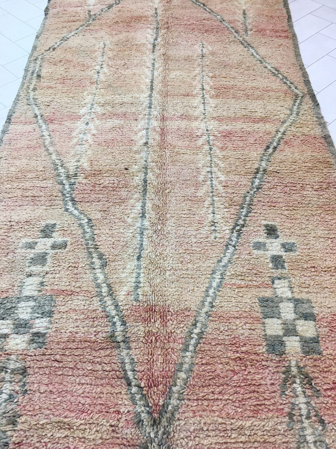 Vintage Handmade Moroccan Design Wool Rug, 12'4" x 5'6"