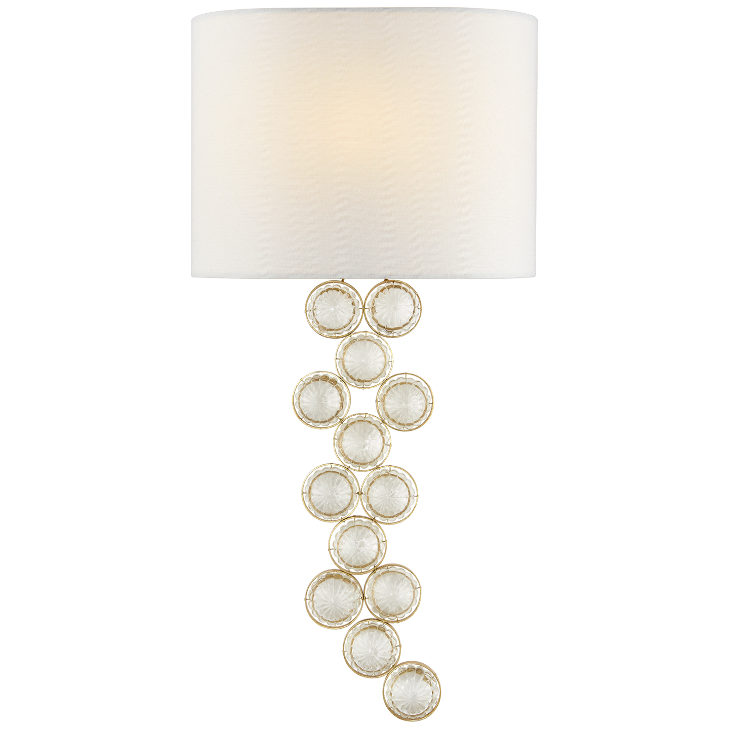 Milazzo Medium Left Sconce in Gild and Crystal with Linen Shade