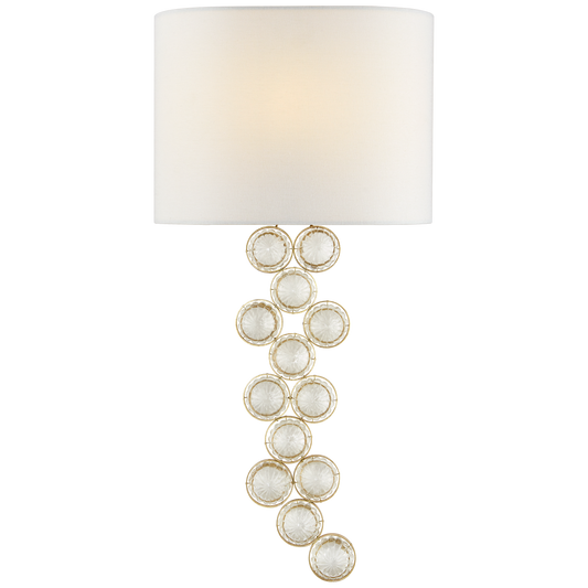 Milazzo Medium Left Sconce in Gild and Crystal with Linen Shade