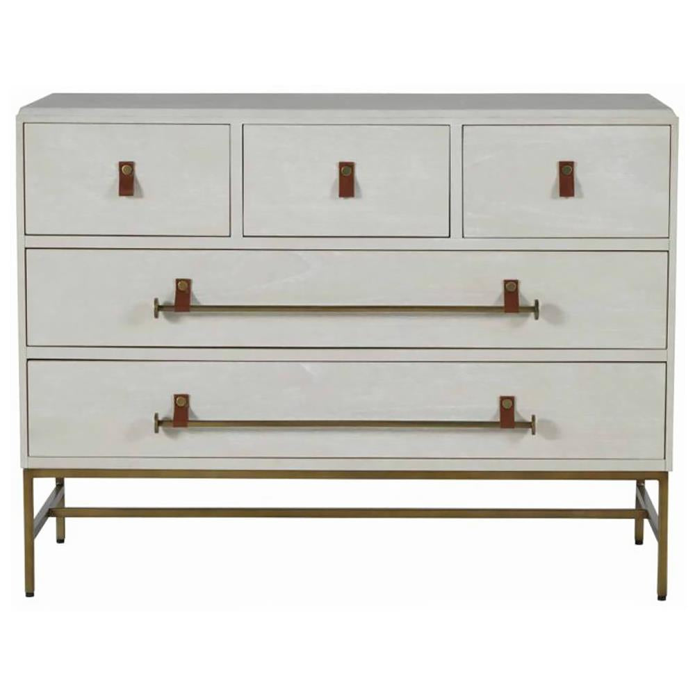 Maya 5-drawer White Dresser with Leather and Gold Hardware