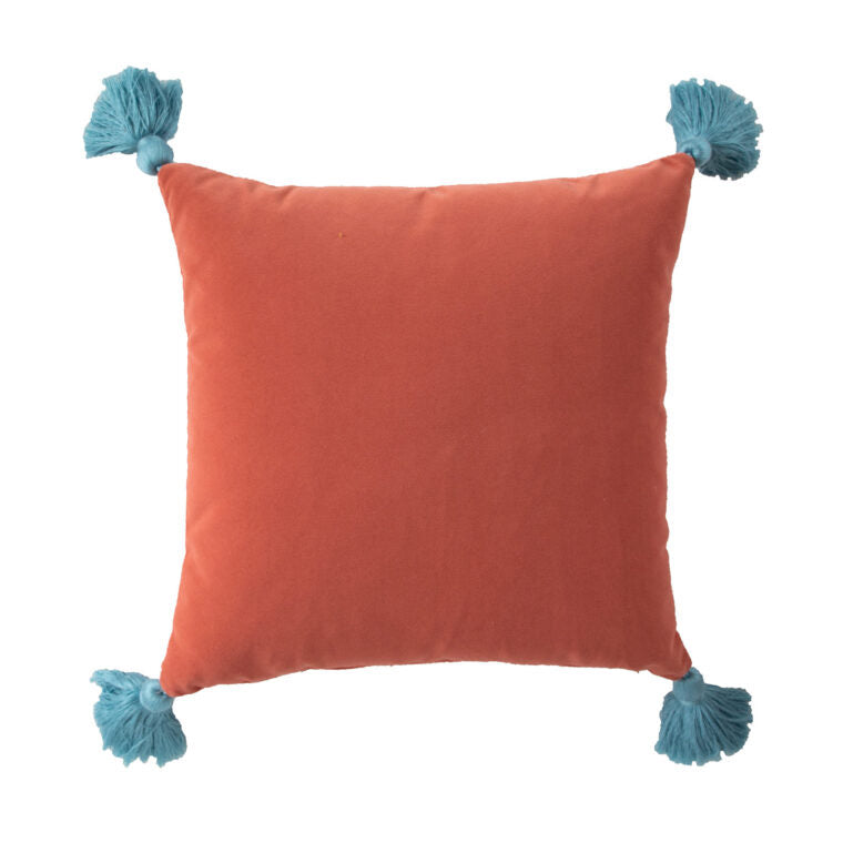 Velvet Ruby with Sky Blue Tassels Pillow