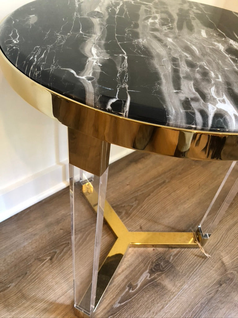 Lovelock Marble Top & Lucite Legs Side Table