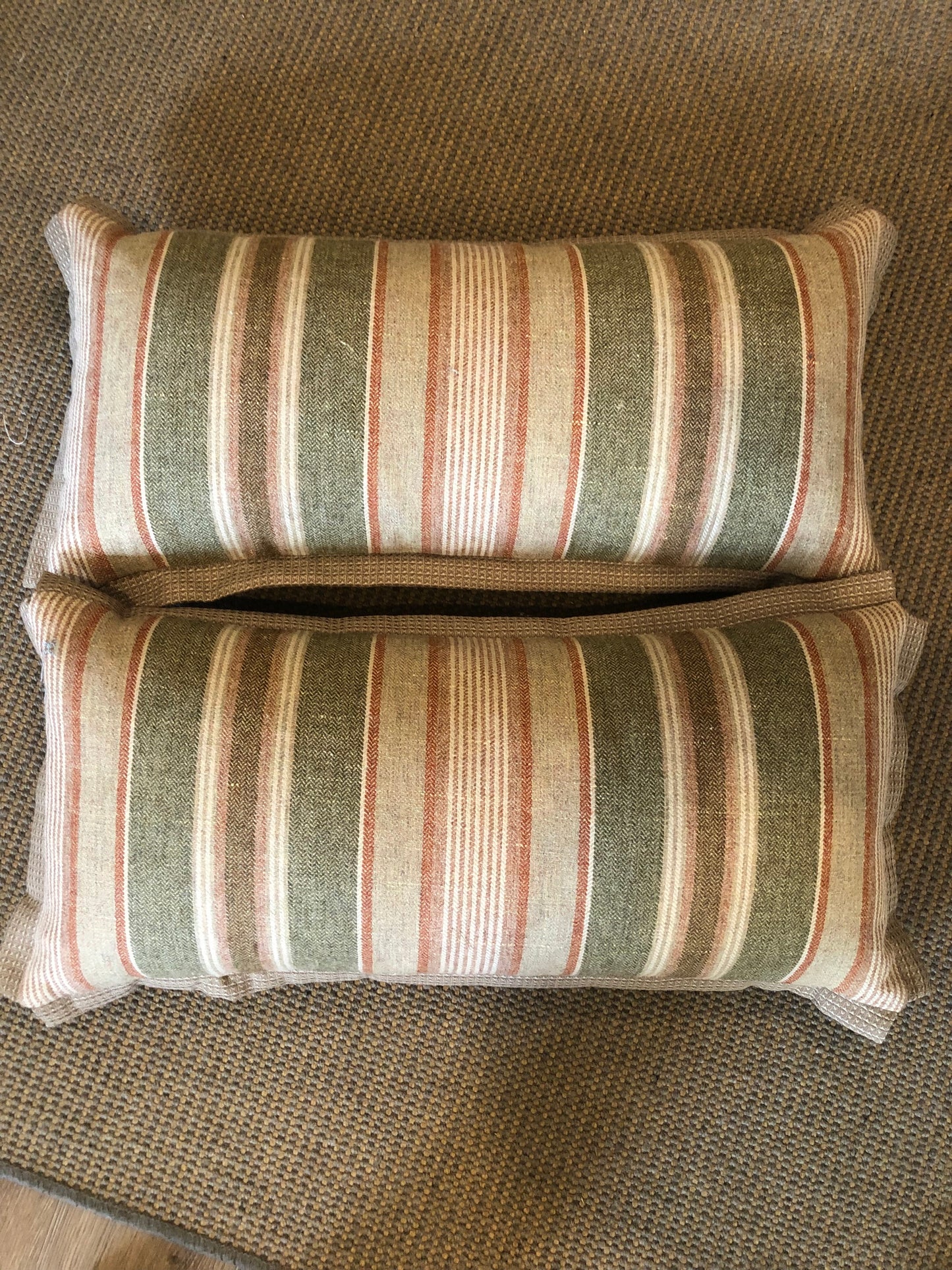 Custom Green/Orange Wool Stripe Pillow