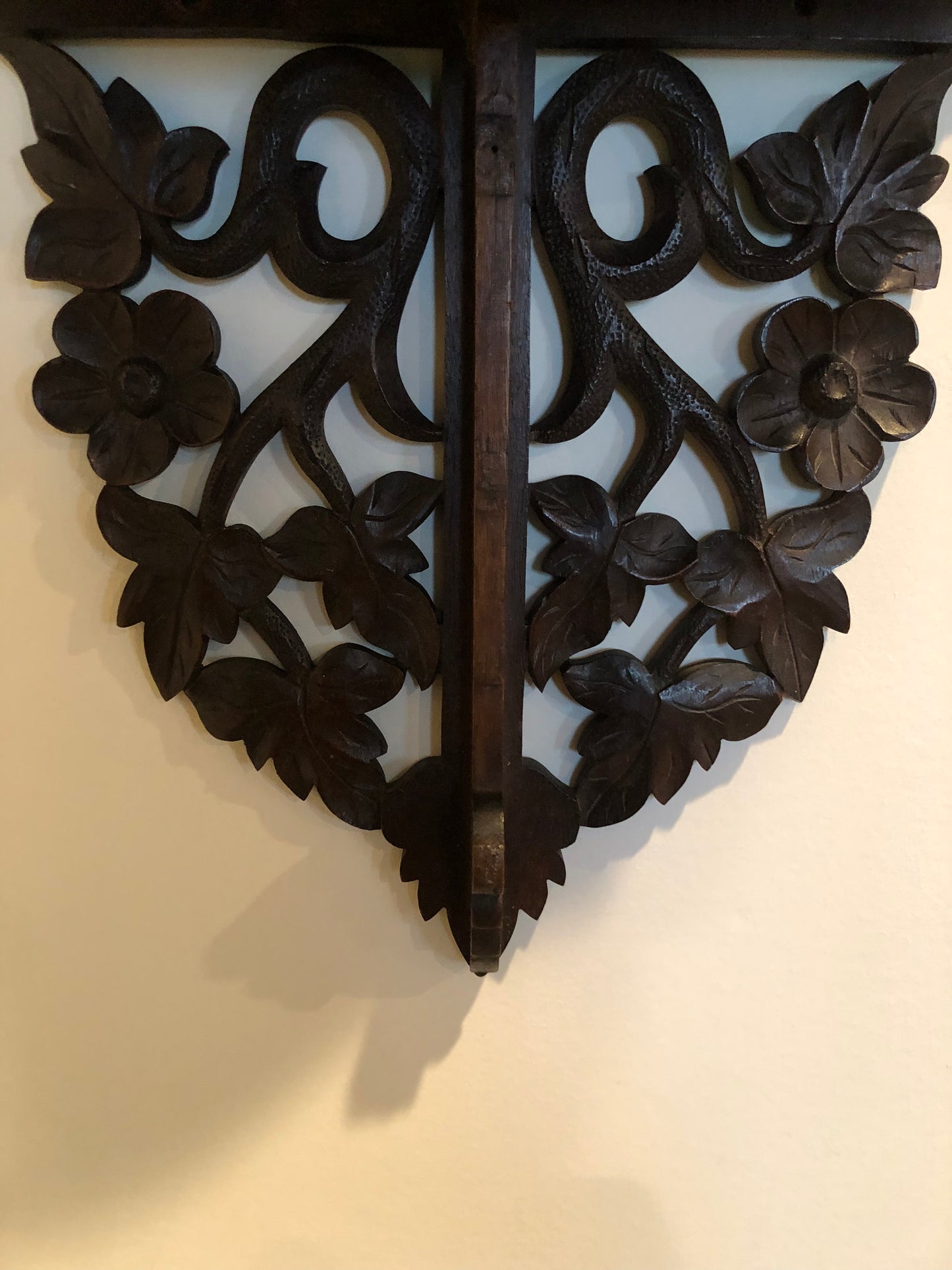 Antique Carved Black Forest Wood Wall Bracket with Shelf