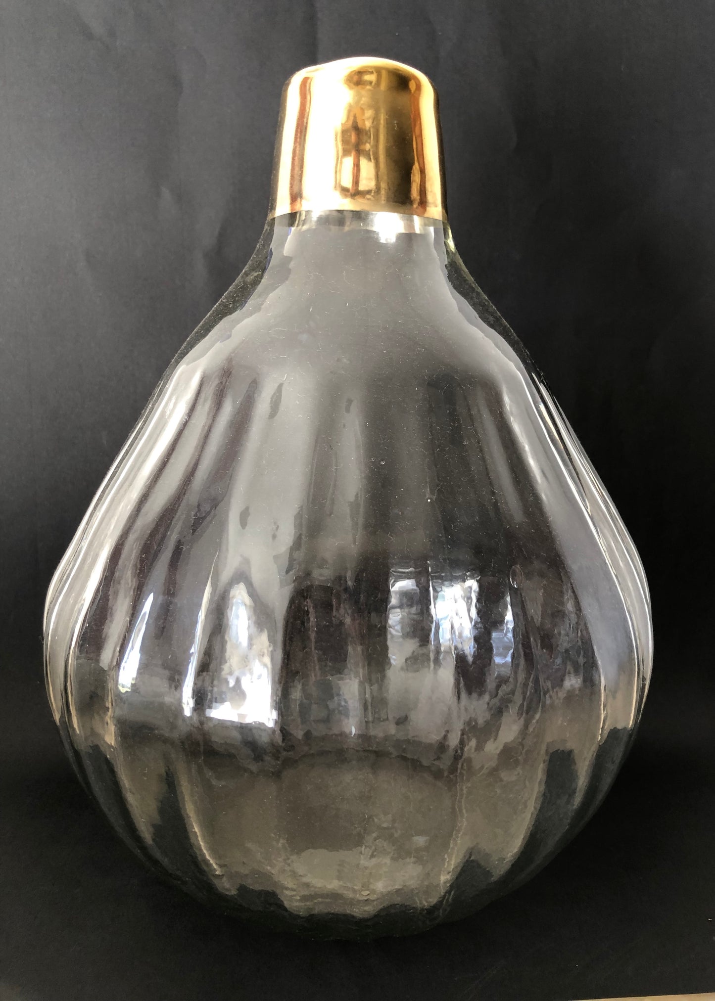 Clear Bottleneck Gilded Glass Vase 10"
