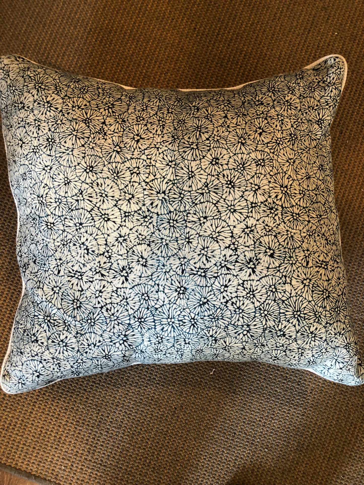 Blue Flower Print Linen Pillow