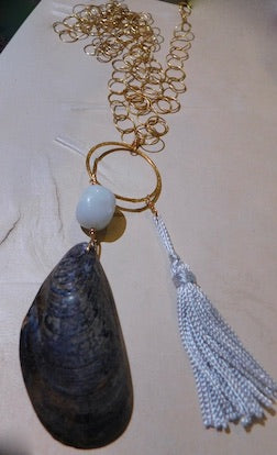Paige-Mussel Shell Tassel Necklace