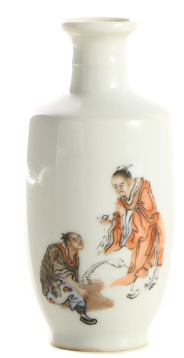 Chinese Porcelain Vase with Snake Charmer Design