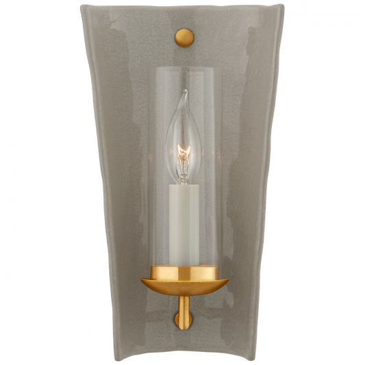 Downey Reflector Sconce in Shellish Gray and Gild with Clear Glass