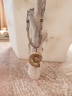 Smoky Quartz Necklace with Nautilus Charm